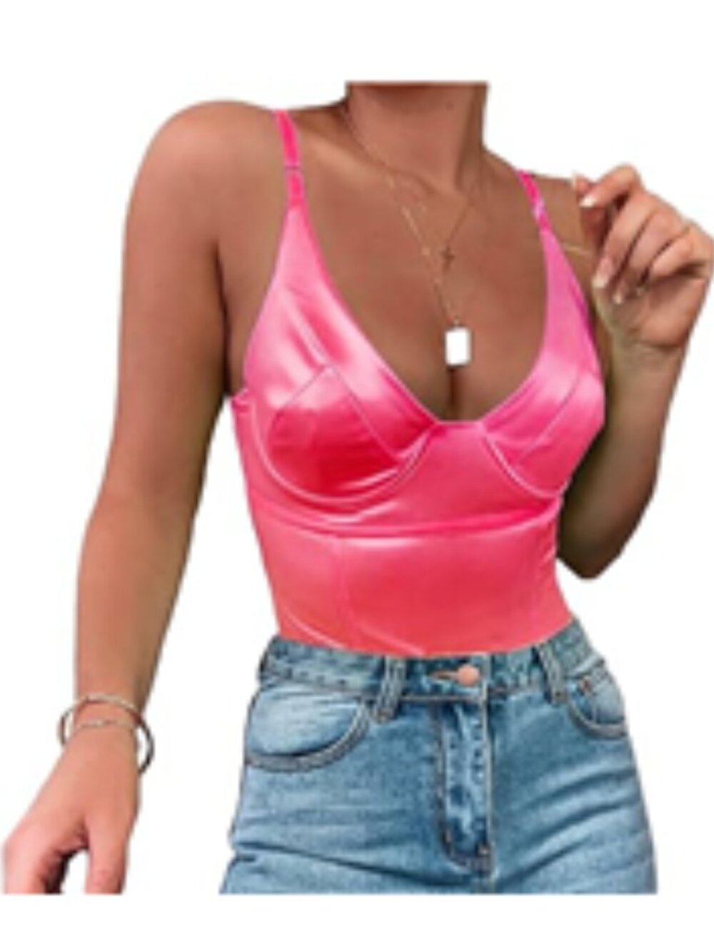 EUC ~ Velius Women's Sexy Metallic Satin Neon Pink Bodysuit (Size: Small 4-6)